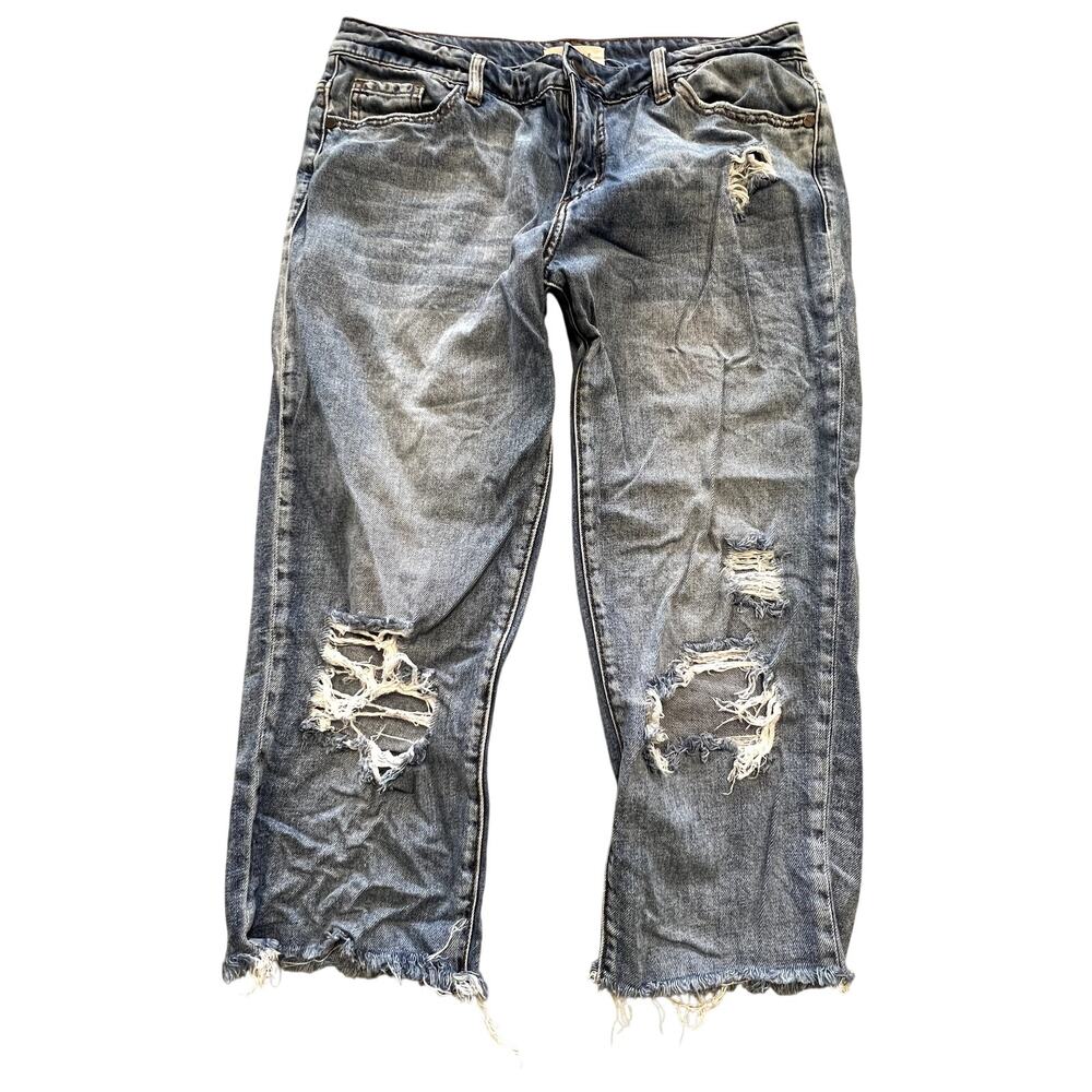Nature Denim Cropped Distressed Straight Leg Jeans Size 29